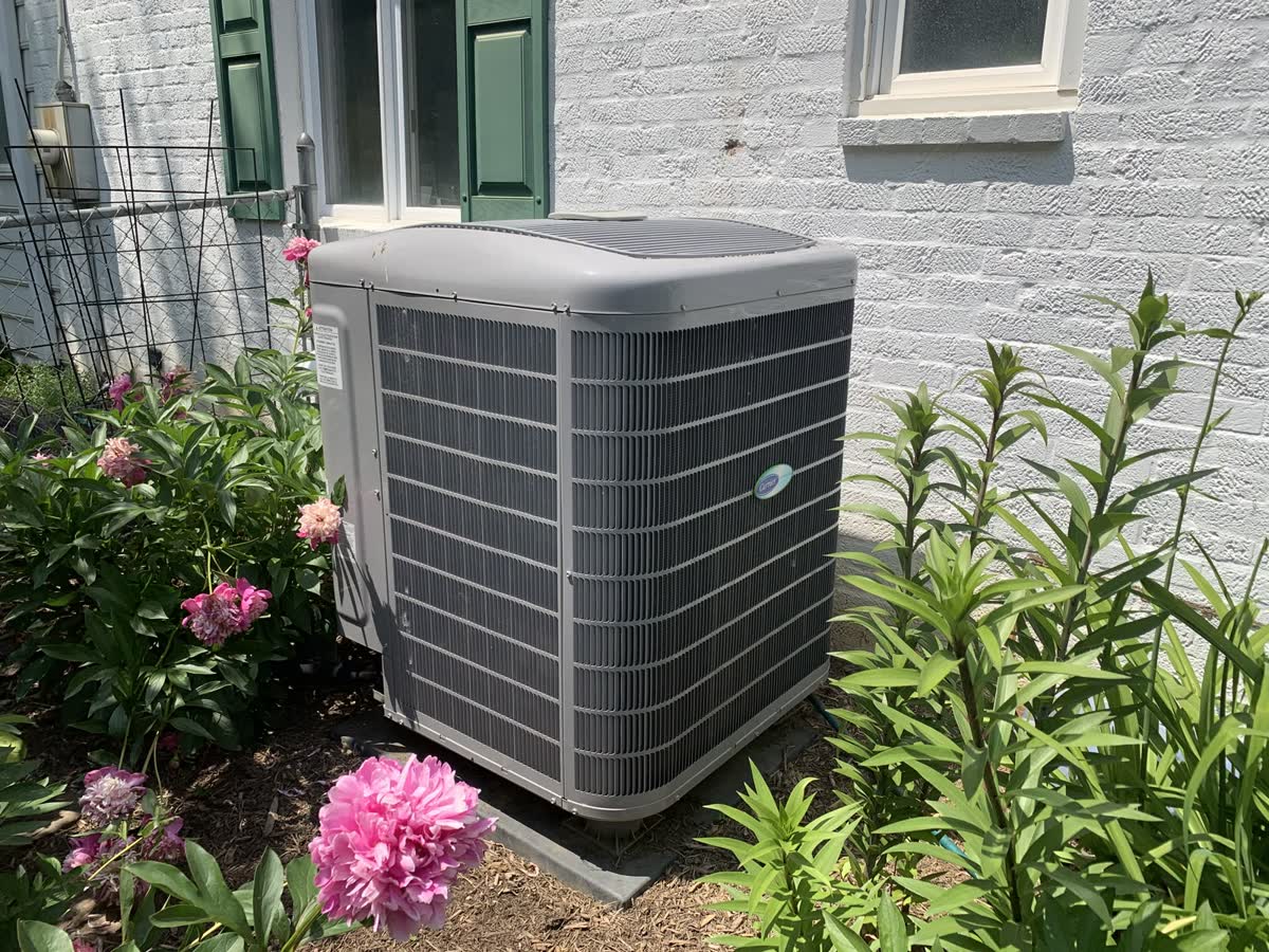 Carrier condenser install beside a garden bed